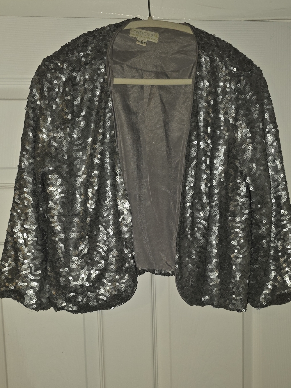 Forever 21 Silver Sequin Open-Front Blazer